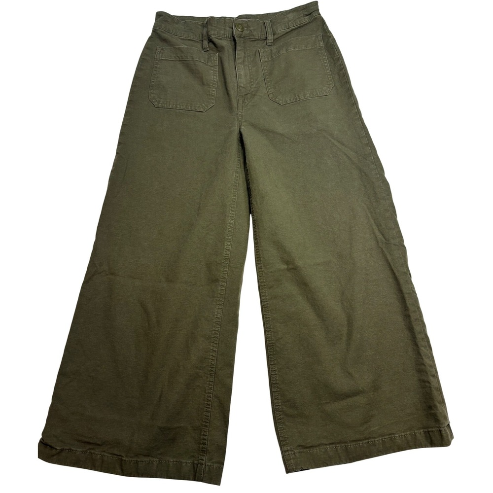 Point Sur Wide Leg Crop Pants Womens Olive Green Excellent High Rise Pockets 28